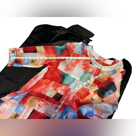 DKNY Patchwork Beach Coverup. SZ XL.  3/4‎ Sleeves. Pearl Encrusted Neckline. - Picture 10 of 14